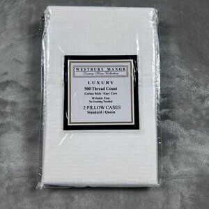 Westbury Manor Pillowcases White Standard Queen Cotton Wrinkle Free Quiet Luxury